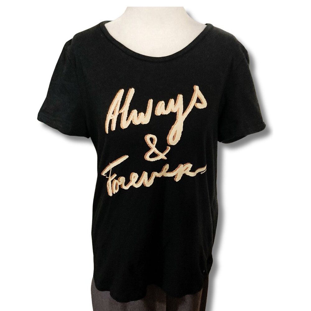 GARCIA Always & Forever sparkly graphic font black t-shirt ~  MEDIUM LARGE tee